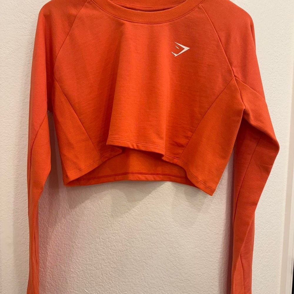 Gymshark Womens Long Sleeve Crop Top Coral Orange Fitness Size Medium NWOT